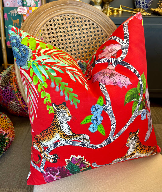 Jungle Frolic Red Pillow