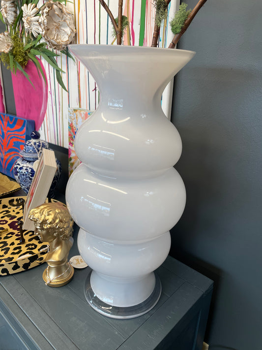 White Ribbed Glass Vase