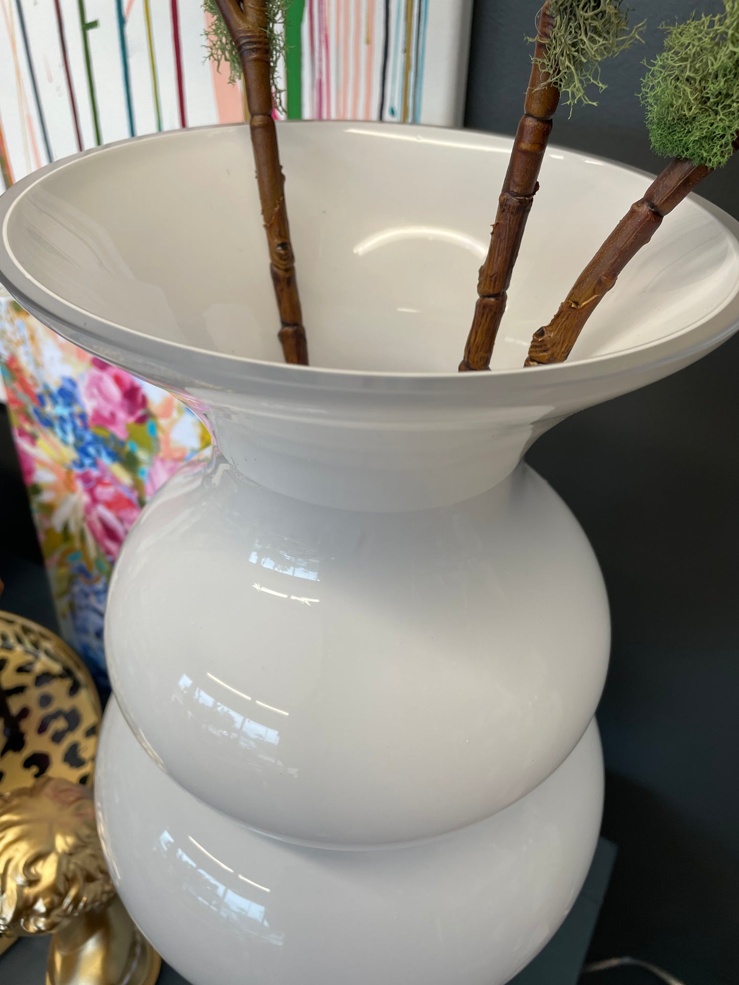 White Ribbed Glass Vase