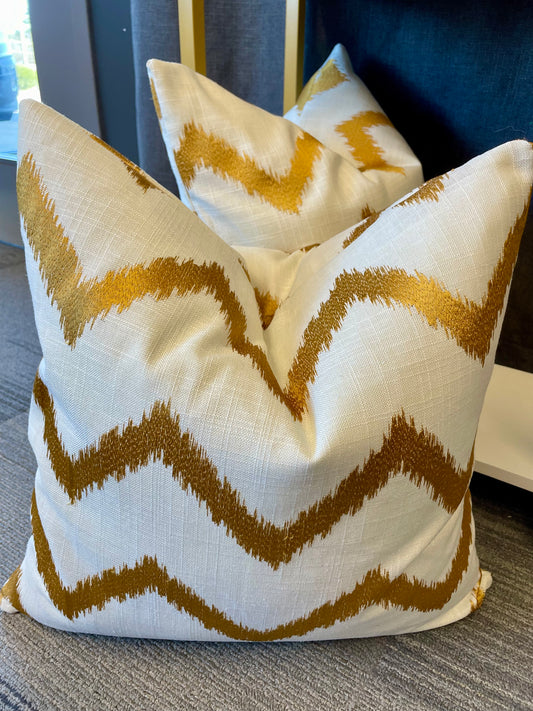 White & Gold Flame Stitch Pillow