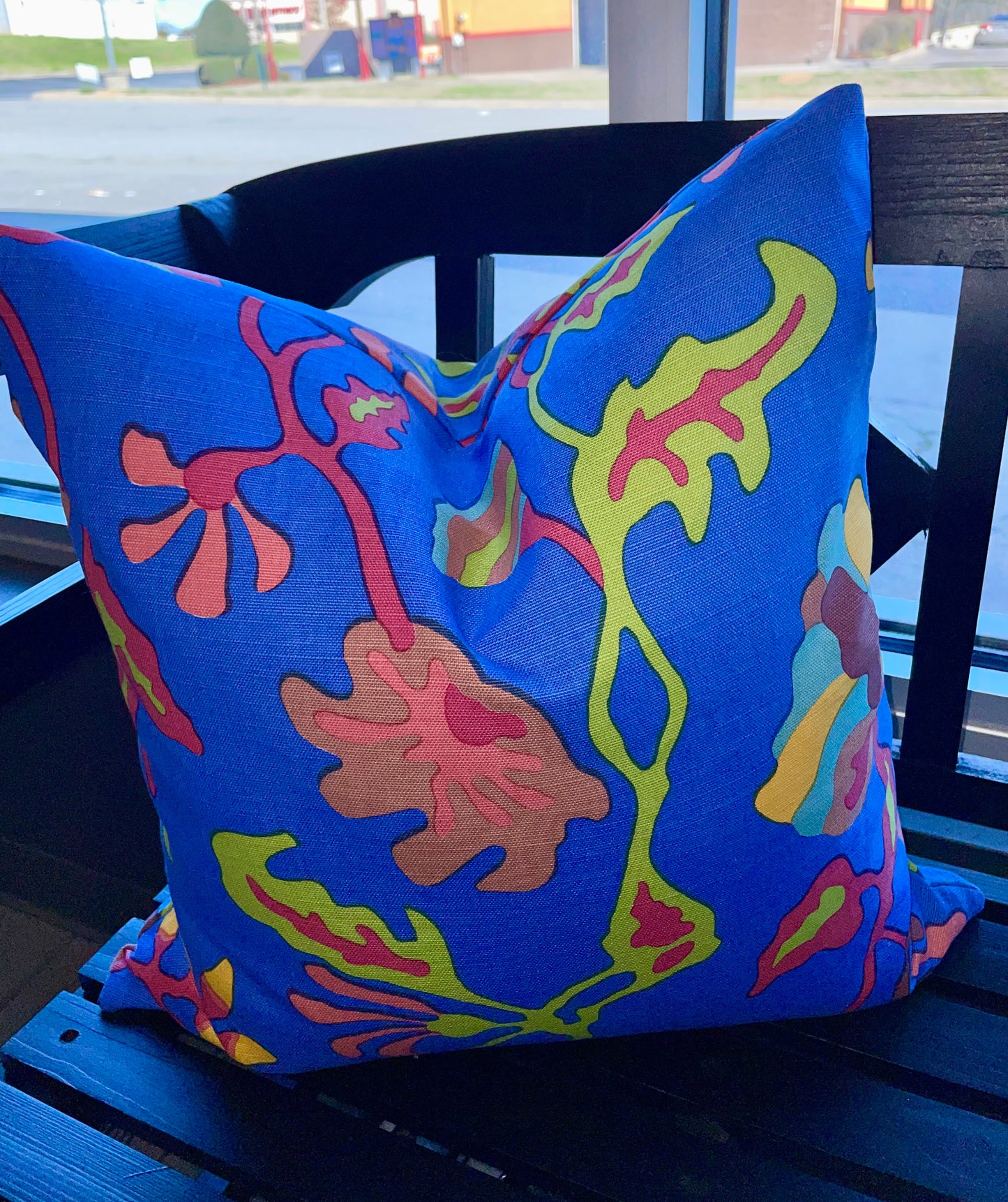 Bright Blue Floral Pillow