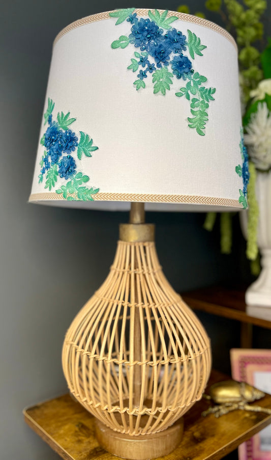 Blue & White Wicker Lamp