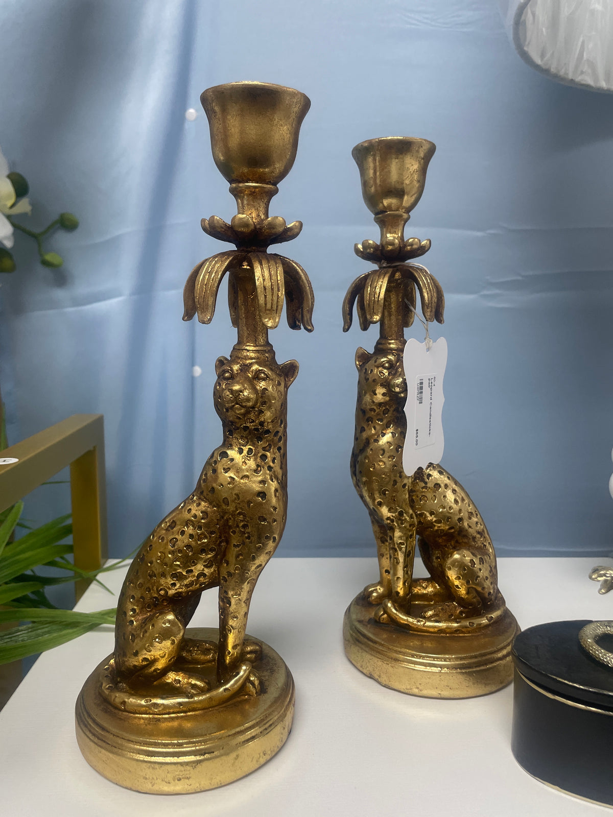 Pair Leopard candlesticks